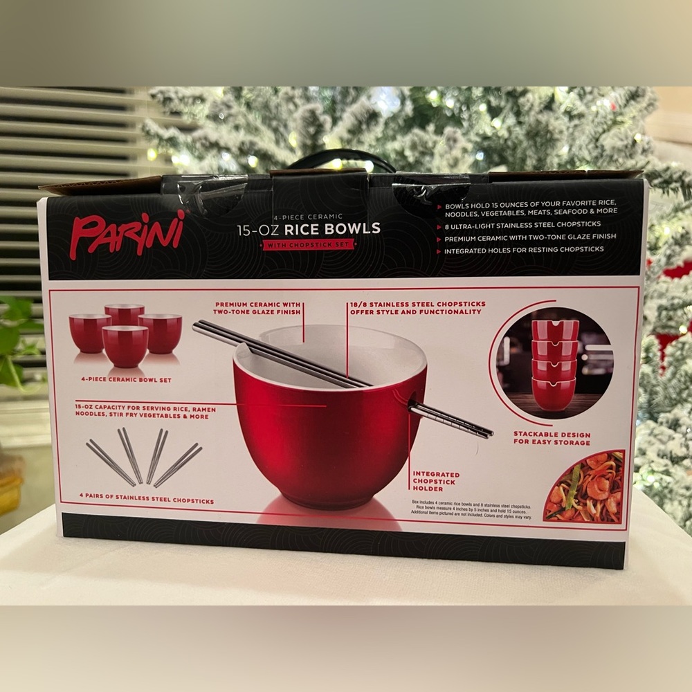 Parini Asian Fusion 4-Pc Ceramic Rice Bowl Set w/ Chopsticks | New - Picture 2 of 5